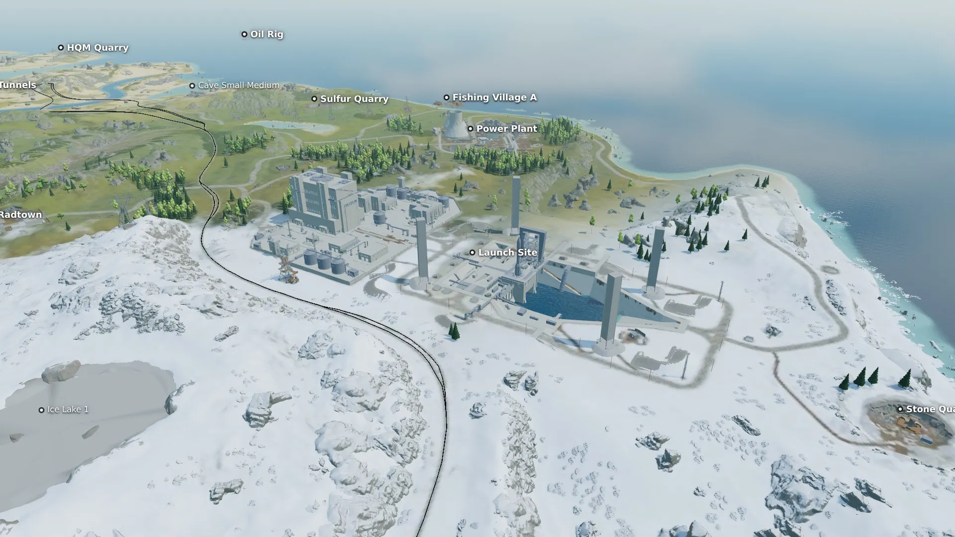 Launch Site in the snow on the Large example map